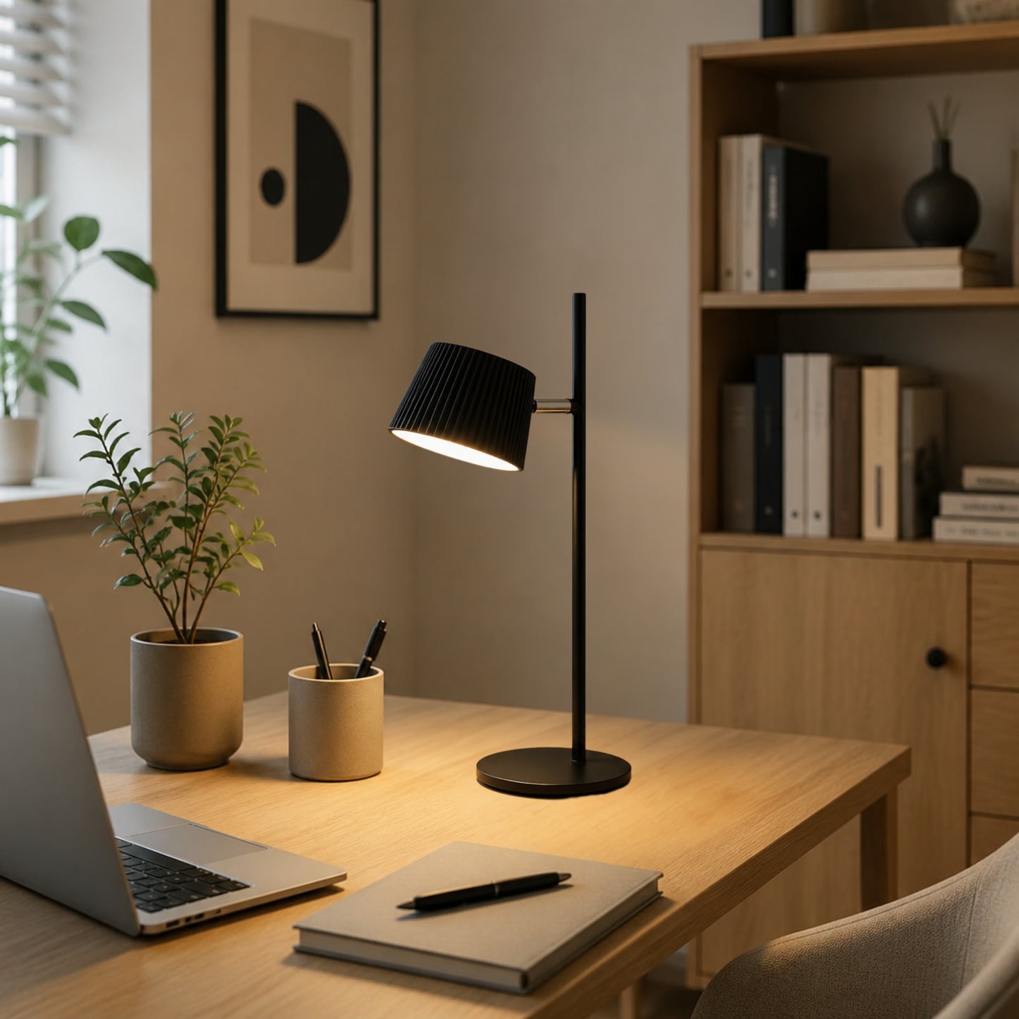 lampe de bureau sans fil sur bureau design contemporain cannele