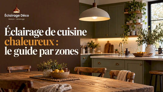 Cuisine éclairée par plusieurs sources lumineuses et chaleureuses