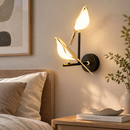 Applique murale chambre deux oiseaux avec plante oiseau led 360