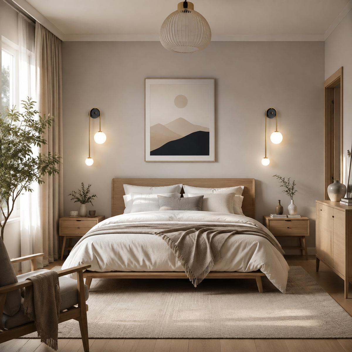 Applique murale chambre doree cote lit double globe design