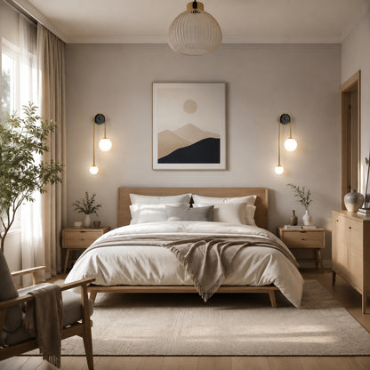 Applique murale chambre doree cote lit double globe design