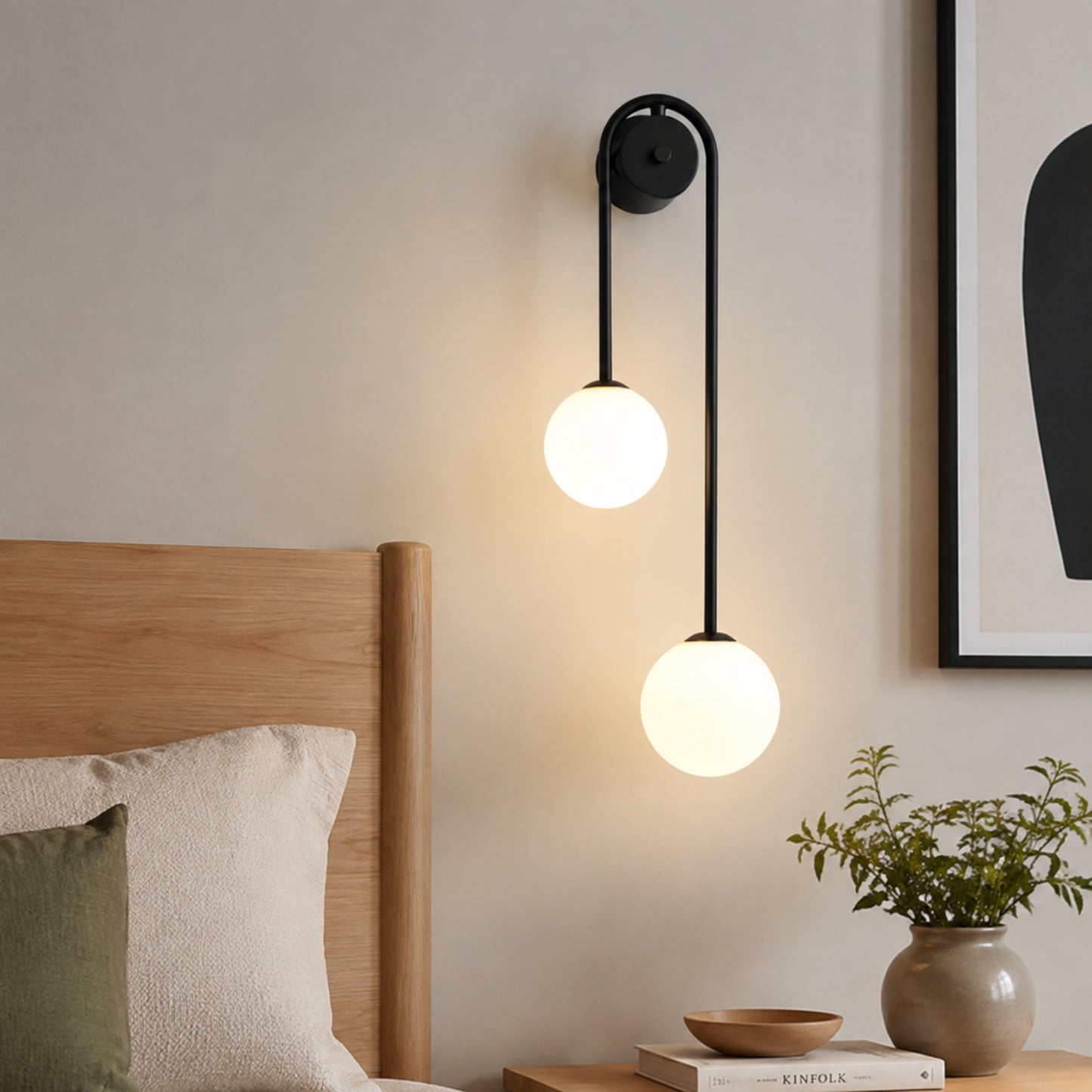 Applique murale chambre noire double globe design