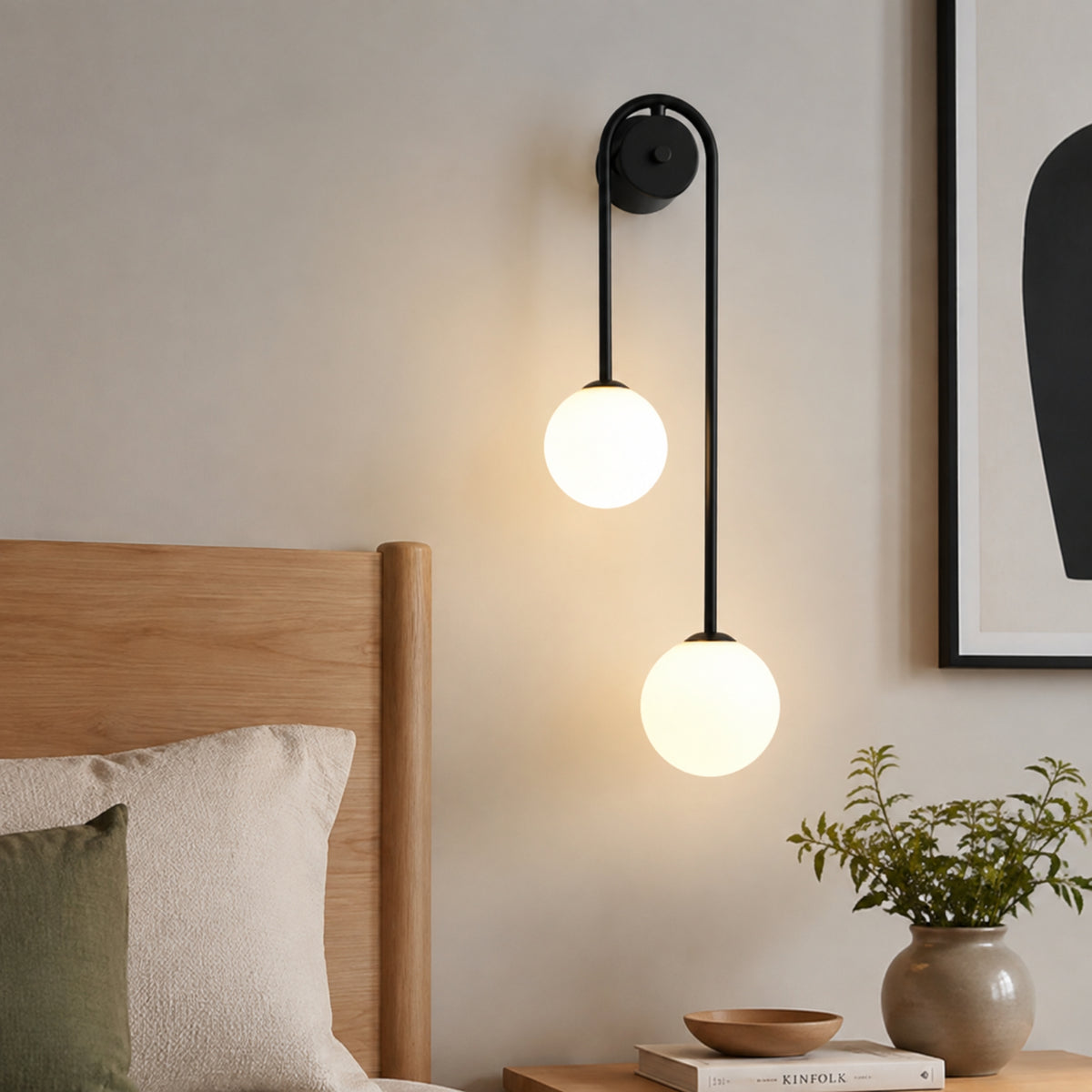 Applique murale chambre noire double globe design
