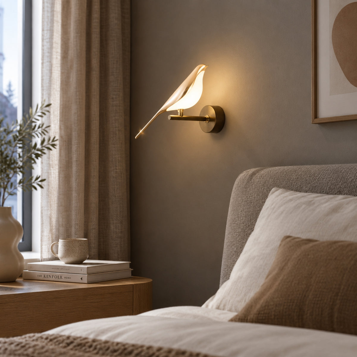 Applique murale chambre oiseau seul avec fenetre oiseau led 360