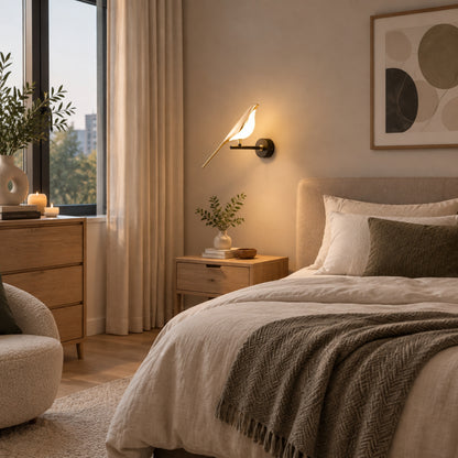 Applique murale chambre oiseau seul dessus chevet oiseau led 360