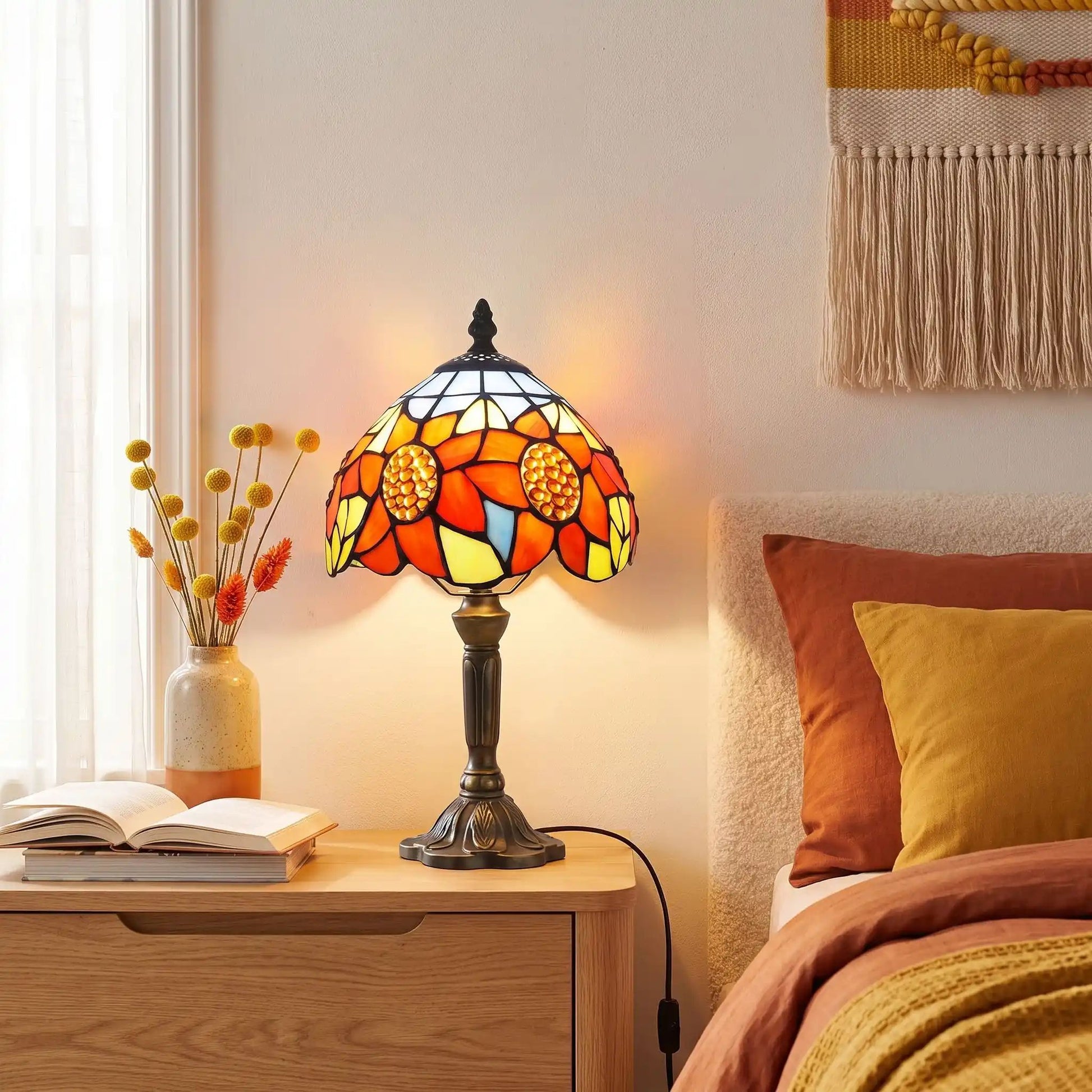 Lampes à poser chevet style tiffany aux motifs de tournesols colores