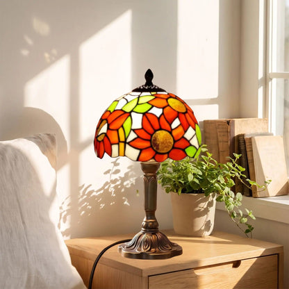 Lampes à poser chevet style tiffany vitrail fleurs soleil orange