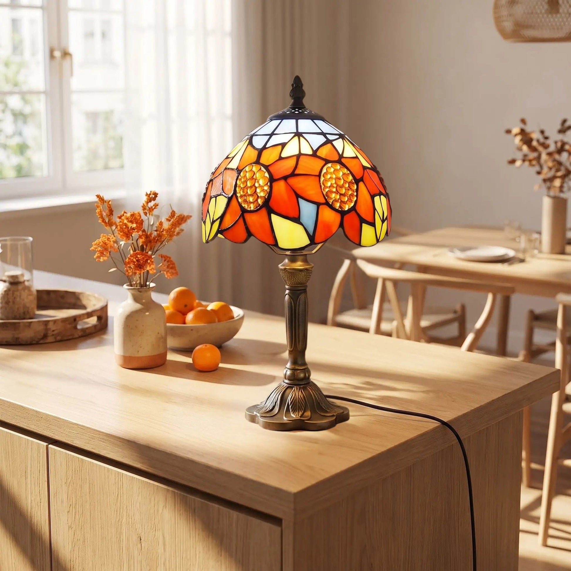 Lampes à poser comptoir style tiffany aux motifs de tournesols colores