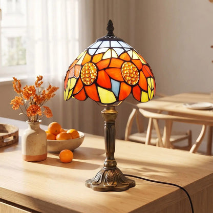 Lampes à poser comptoir vu rapproche style tiffany aux motifs de tournesols colores
