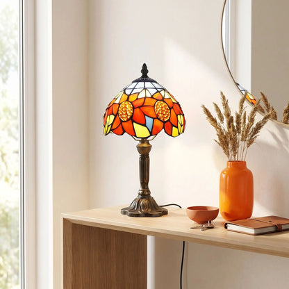 Lampes à poser console entree style tiffany aux motifs de tournesols colores