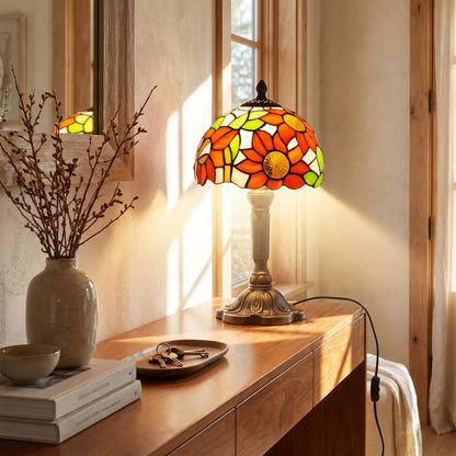 Lampes à poser rayon de soleil style tiffany vitrail fleurs soleil orange