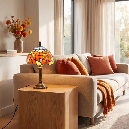 Lampes à poser sejour style tiffany aux motifs de tournesols colores