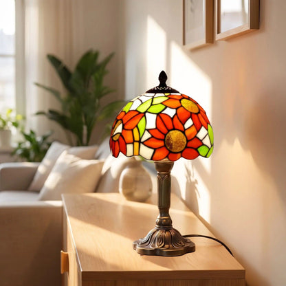 Lampes à poser sejour style tiffany vitrail fleurs soleil orange