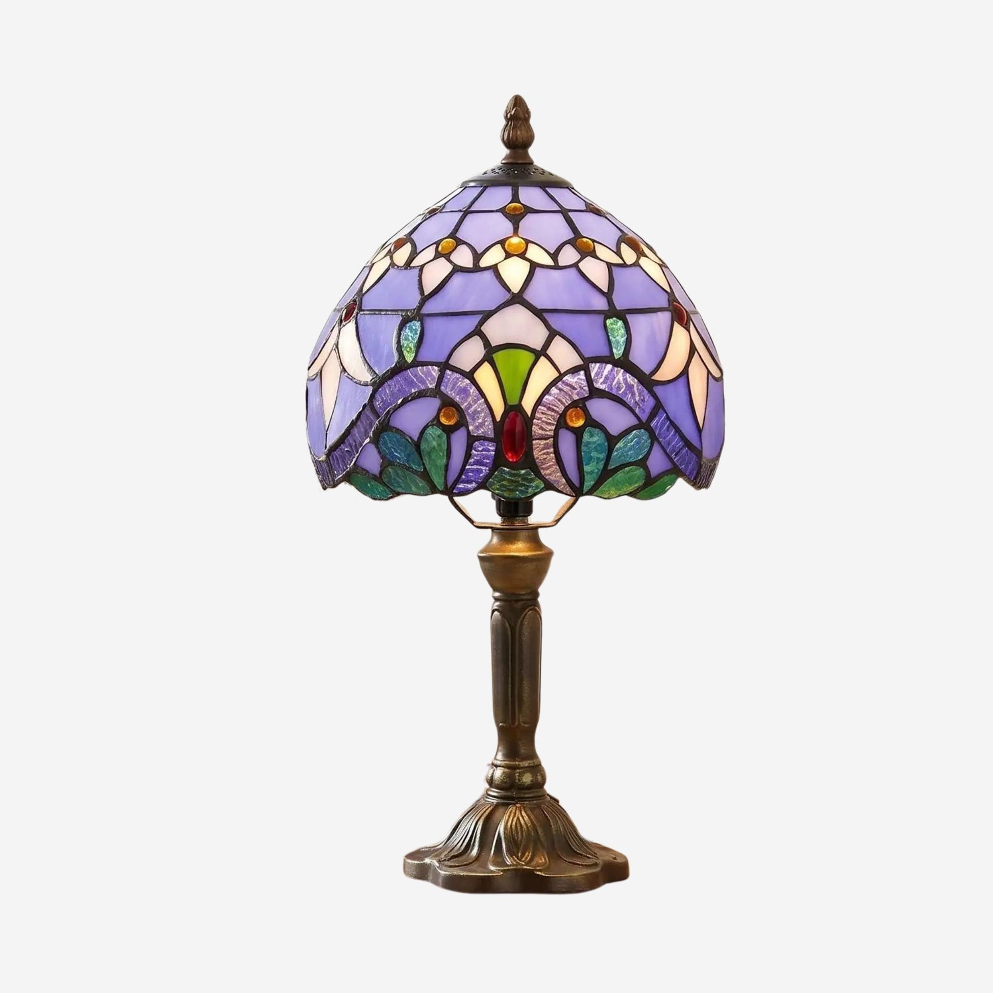 Lampes à poser variante produit style tiffany vitrail bleu aux motifs baroque