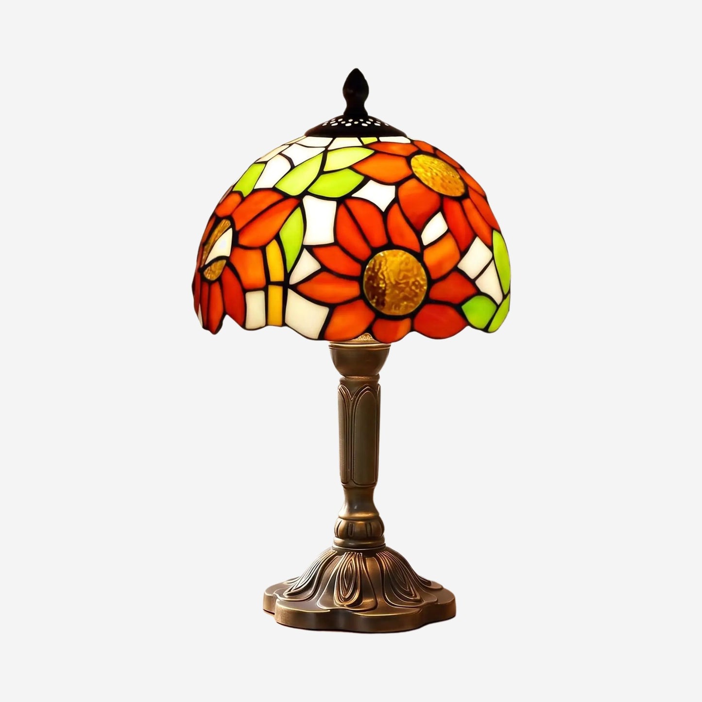 Lampes à poser variante produit style tiffany vitrail fleurs soleil orange