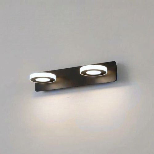 applique de salle de bain 2 lumieres rond couleur noir blanc froid
