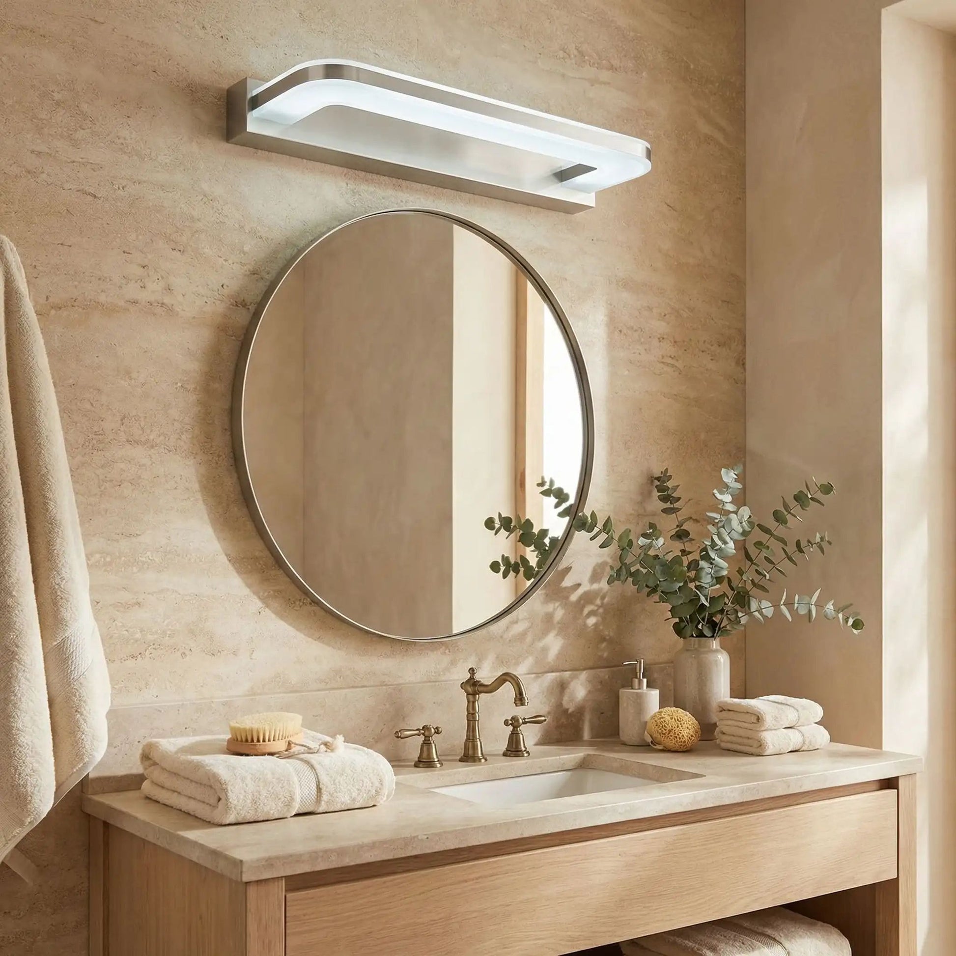 applique de salle de bain abat jour givre au dessus miroir rond