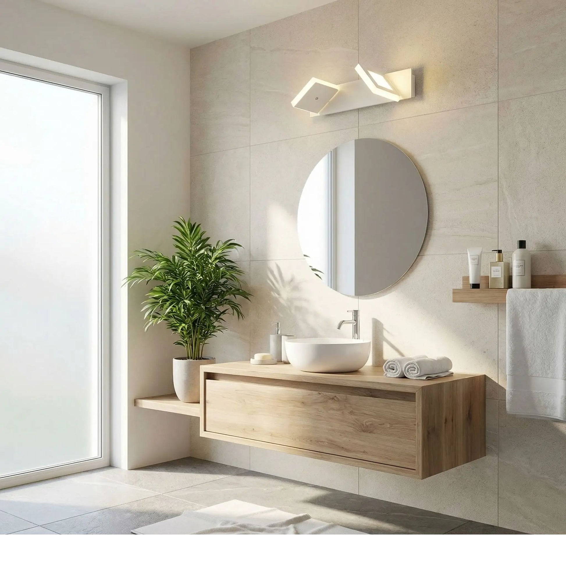 applique de salle de bain blanc 2 lumieres carre rotation