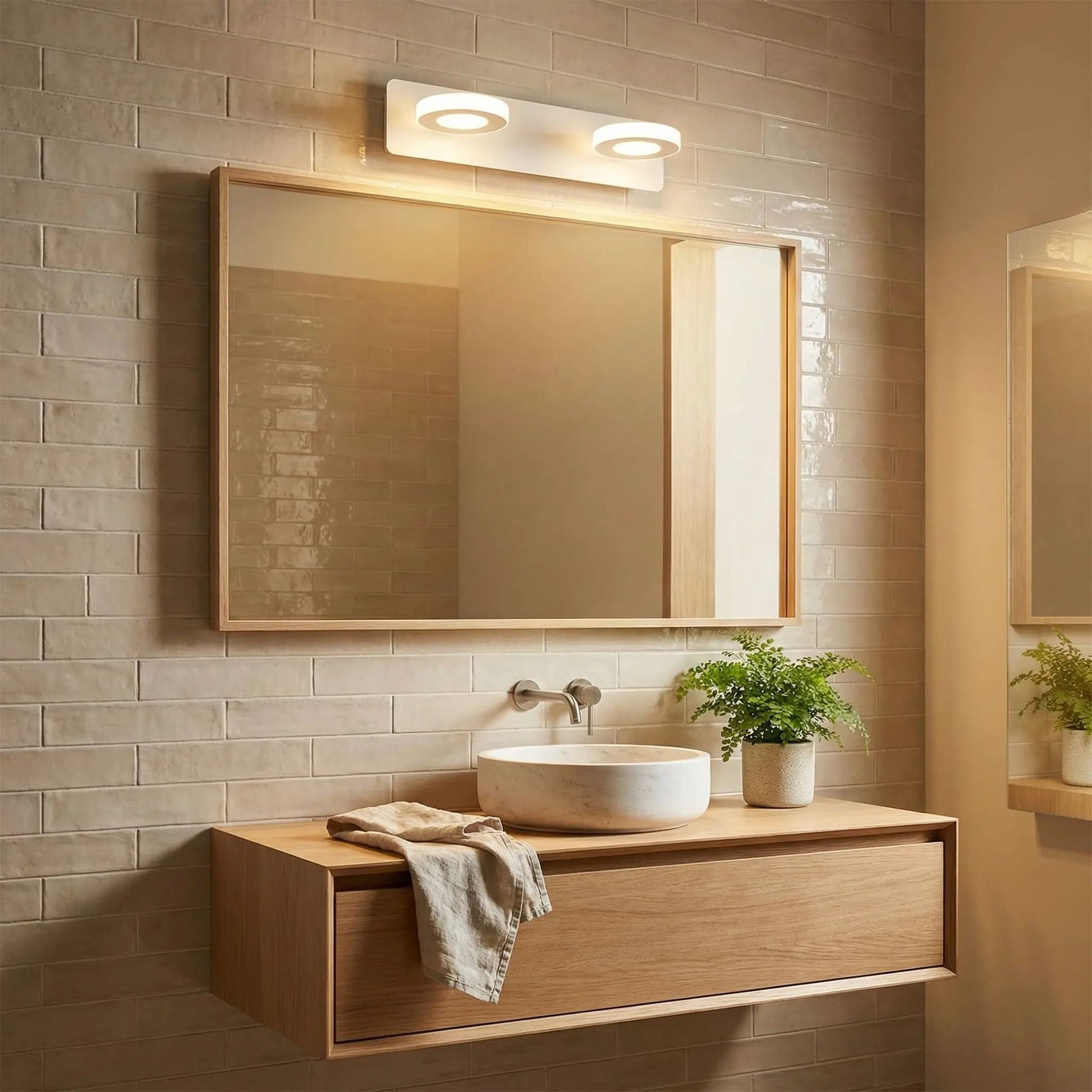 applique de salle de bain couleur blanc 2 lumieres au dessus miroir