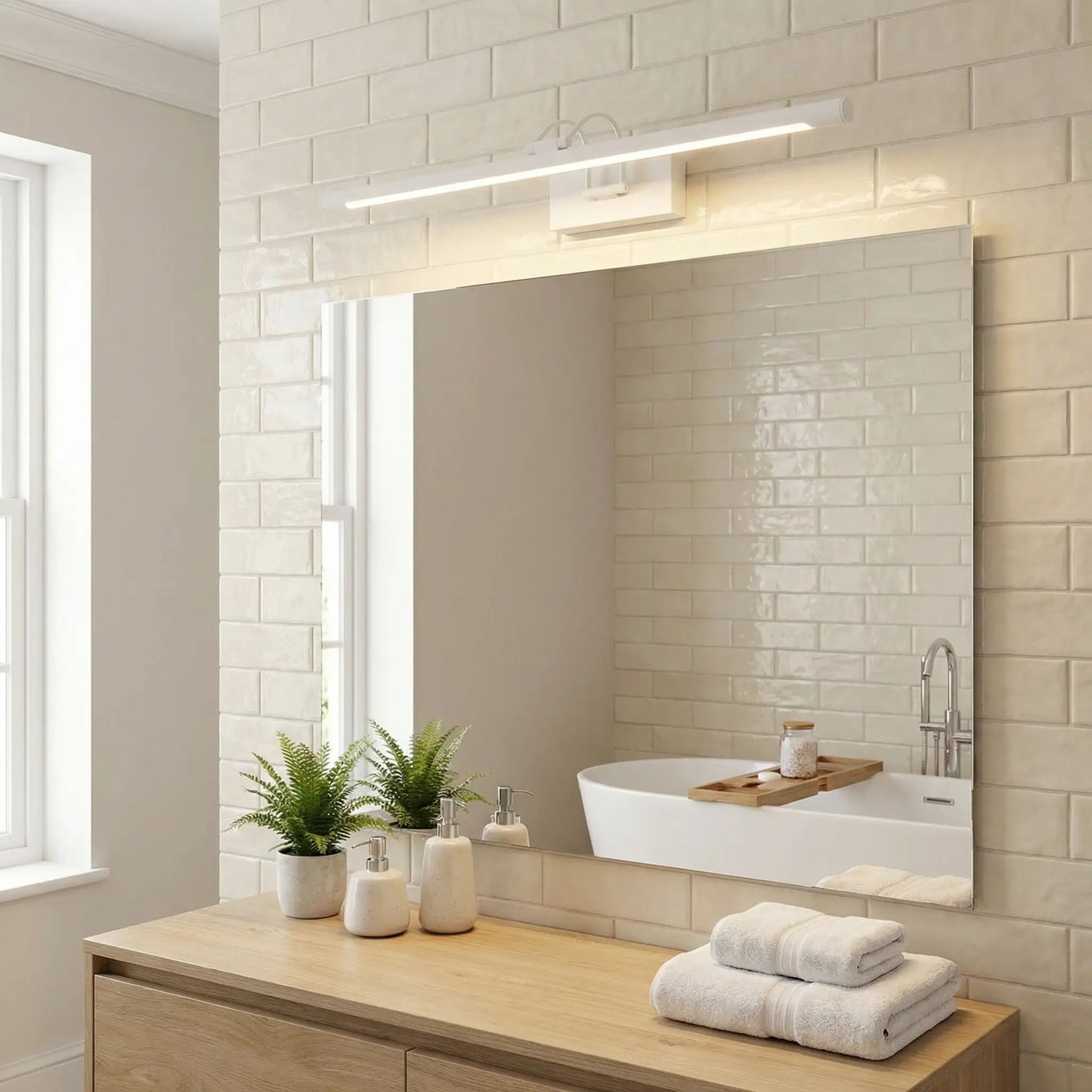 applique de salle de bain couleur blanc au dessus miroir led 3 temperatures