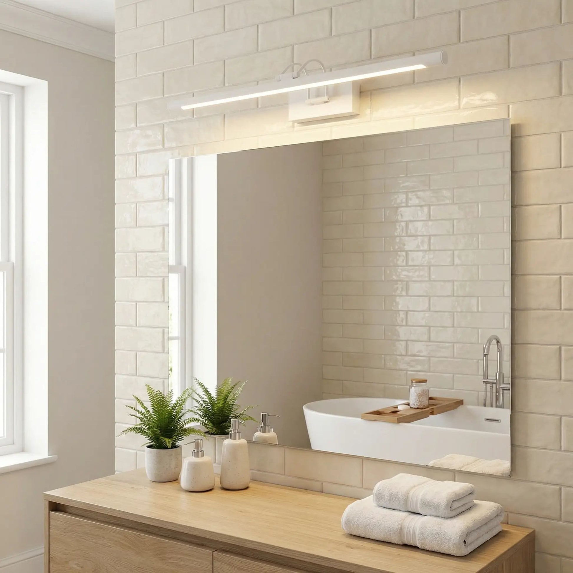 applique de salle de bain couleur blanc au dessus miroir led 3 temperatures