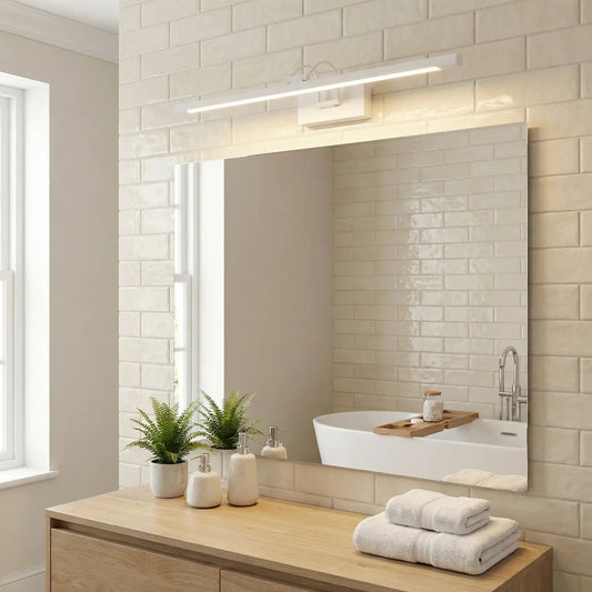 applique de salle de bain couleur blanc au dessus miroir led 3 temperatures