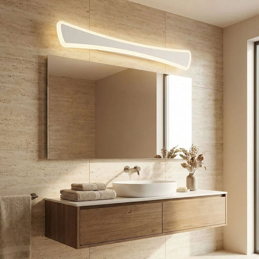 applique de salle de bain couleur blanc au dessus miroir rectangle led curved design