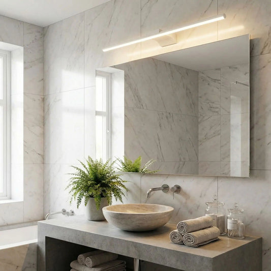 applique de salle de bain couleur blanc au dessus miroir rectangle lumiere moderne