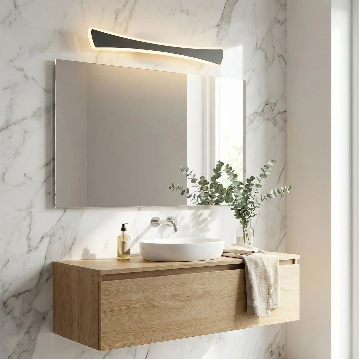 applique de salle de bain couleur noir dessus miroir led curved design