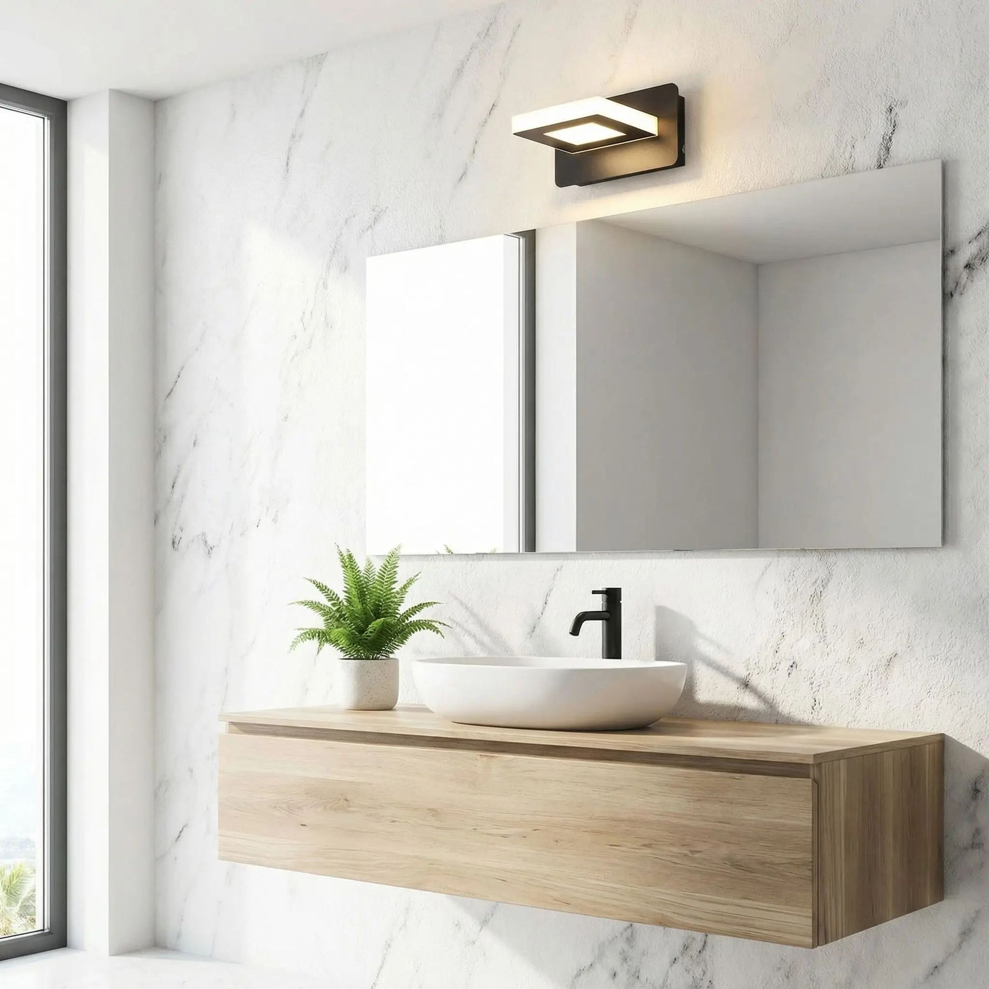 applique de salle de bain noir 1 lumiere carre au dessus miroir