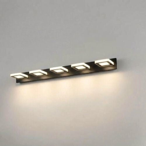 applique de salle de bain noir 5 lumieres carre blanc chaud