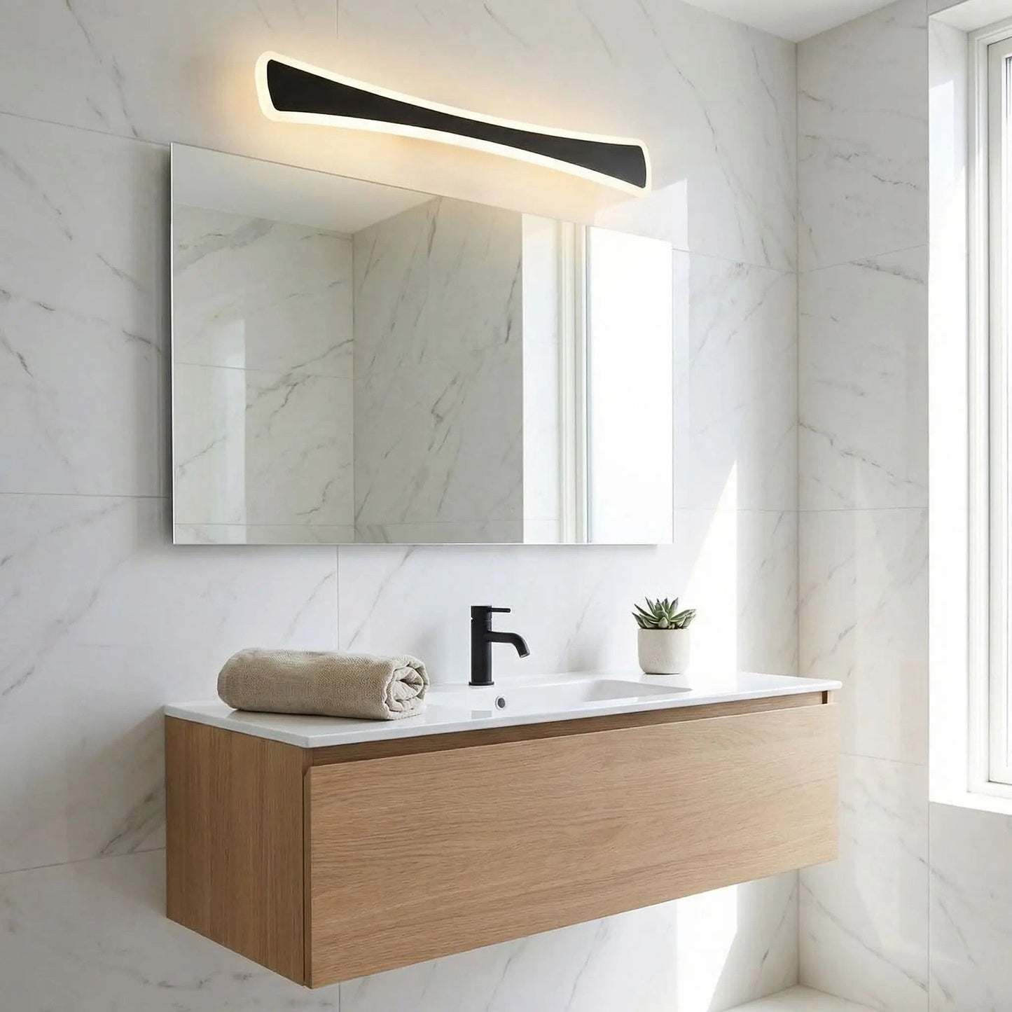 applique de salle de bain noir au dessus miroir rectangle led curved design