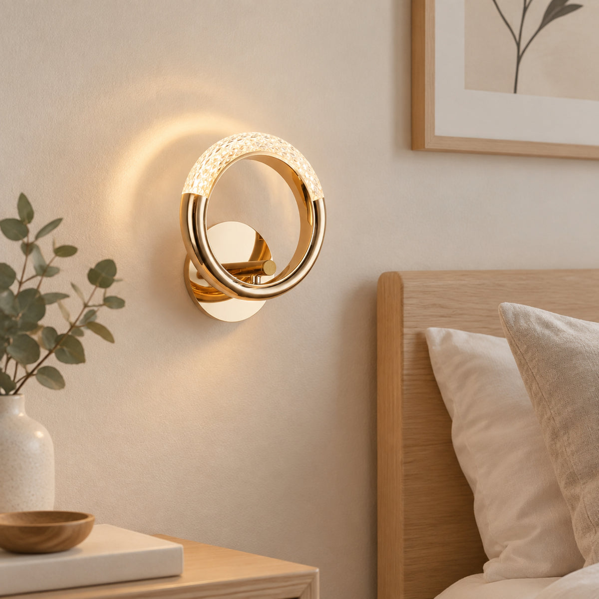 applique mural chambre cote lit style diamant dore