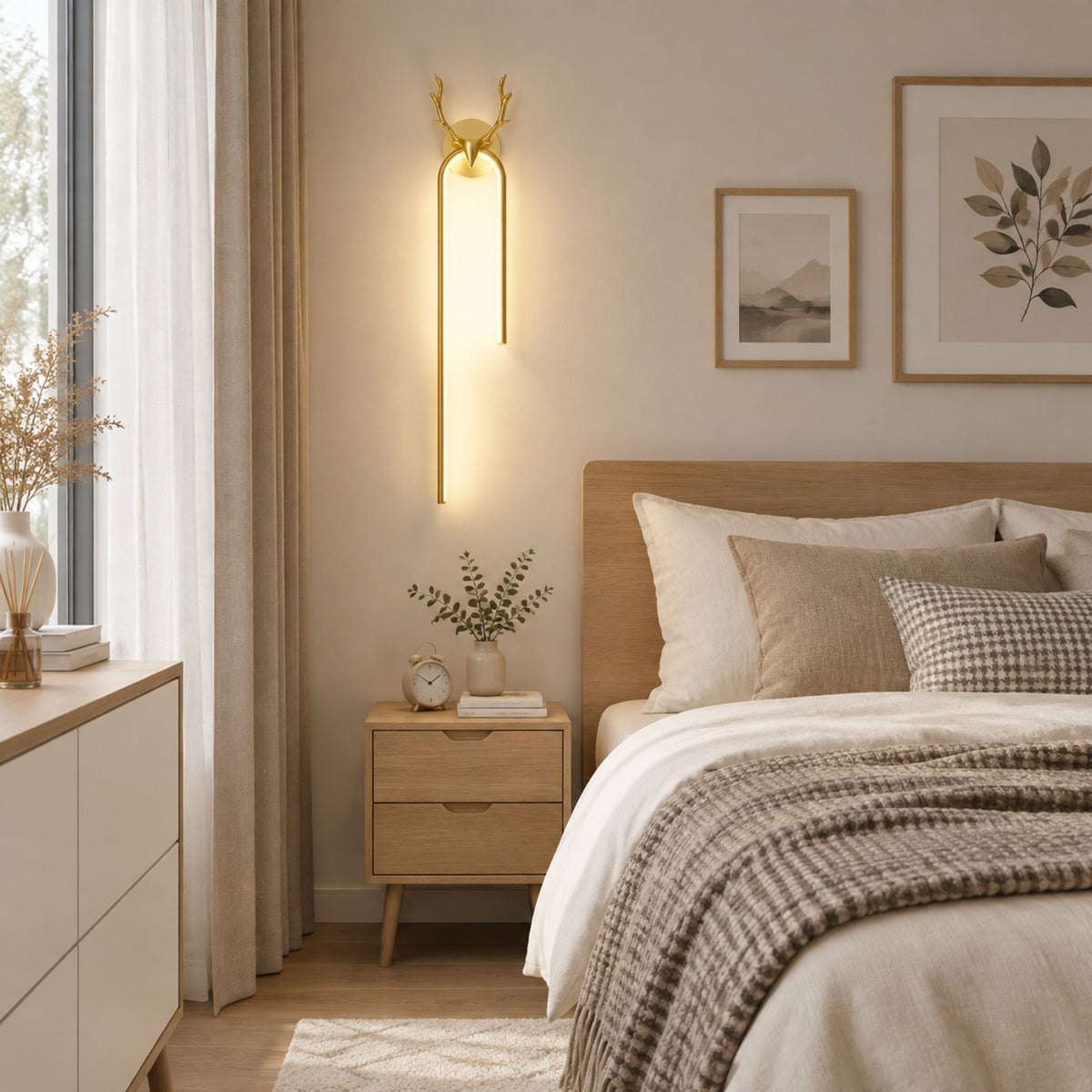 applique mural chambre couleur doree cerf scandinave led