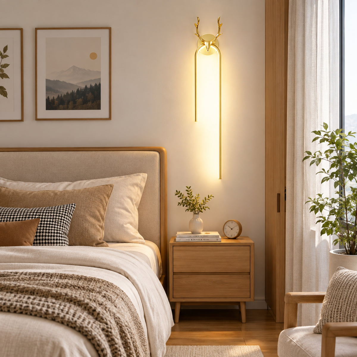 applique mural chambre doree avec plante cerf scandinave led