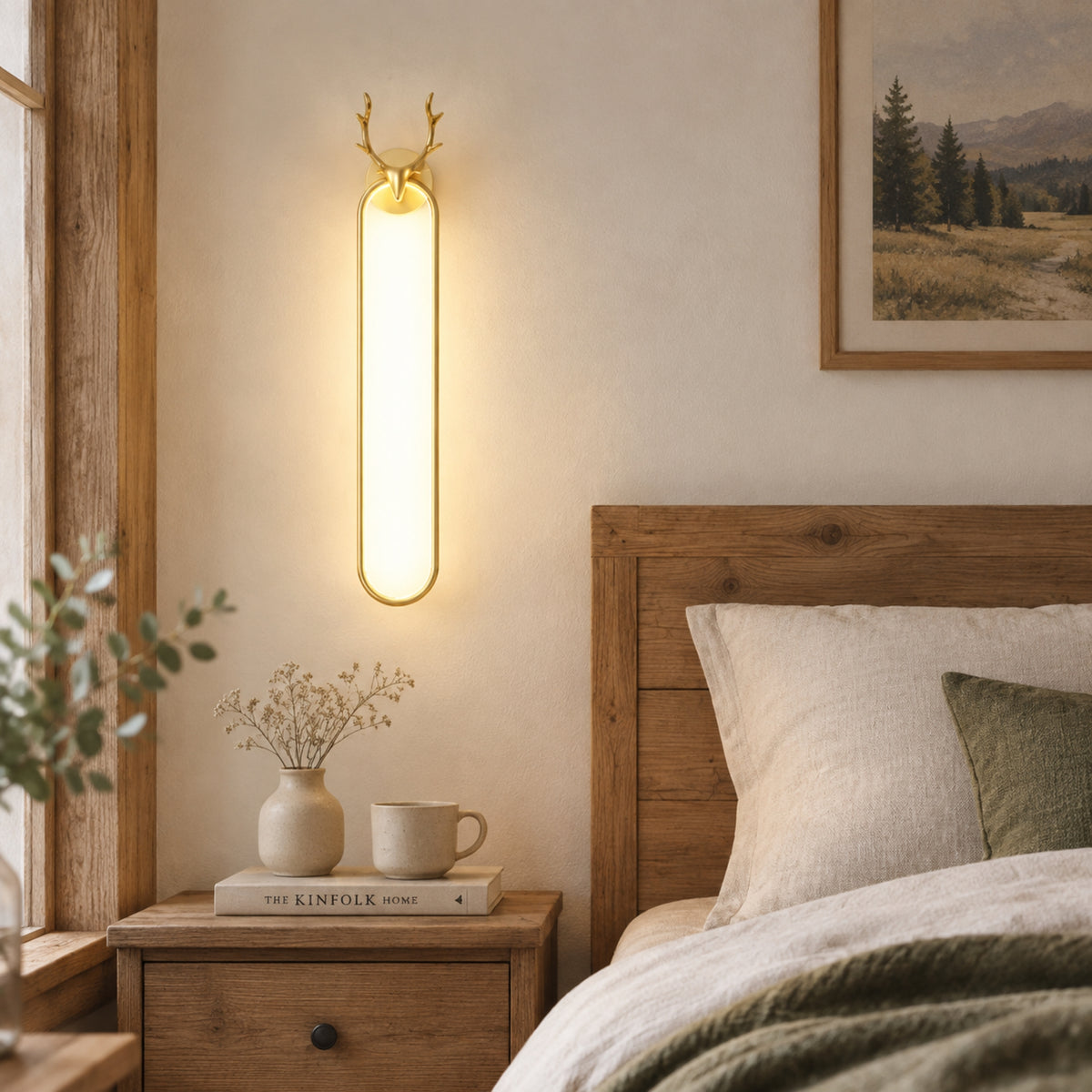 applique mural chambre doree avec plante cerf scandinave minimaliste
