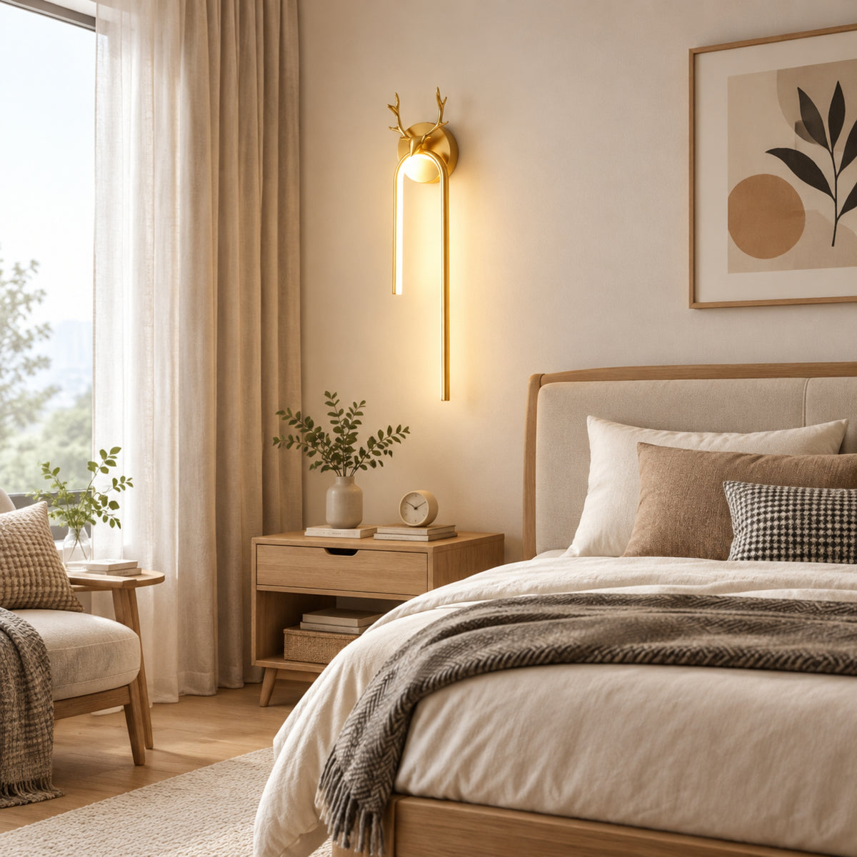applique mural chambre doree cote lit cerf scandinave led