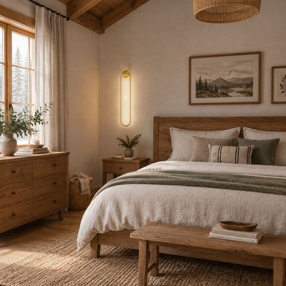 applique mural chambre doree dessus chevet cerf scandinave minimaliste