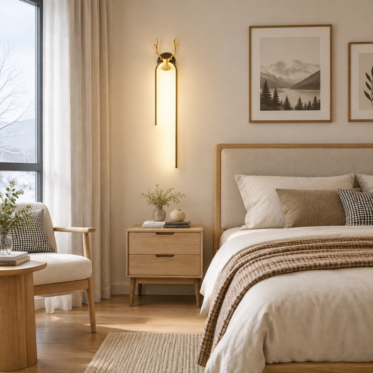 applique mural chambre noire doree cerf scandinave led