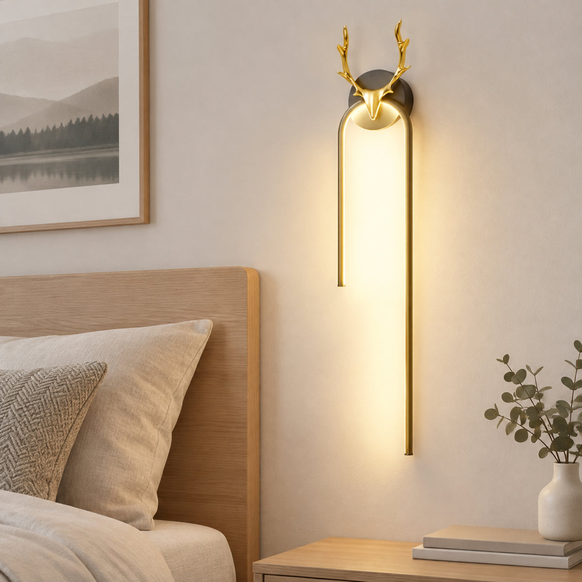 applique mural chambre noire doree vu rapproche cerf scandinave led