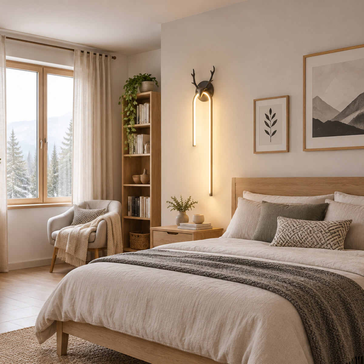 applique mural chambre noire fenetre cerf scandinave led