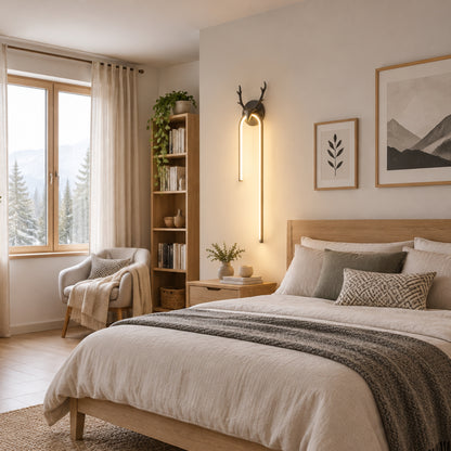 applique mural chambre noire fenetre cerf scandinave led