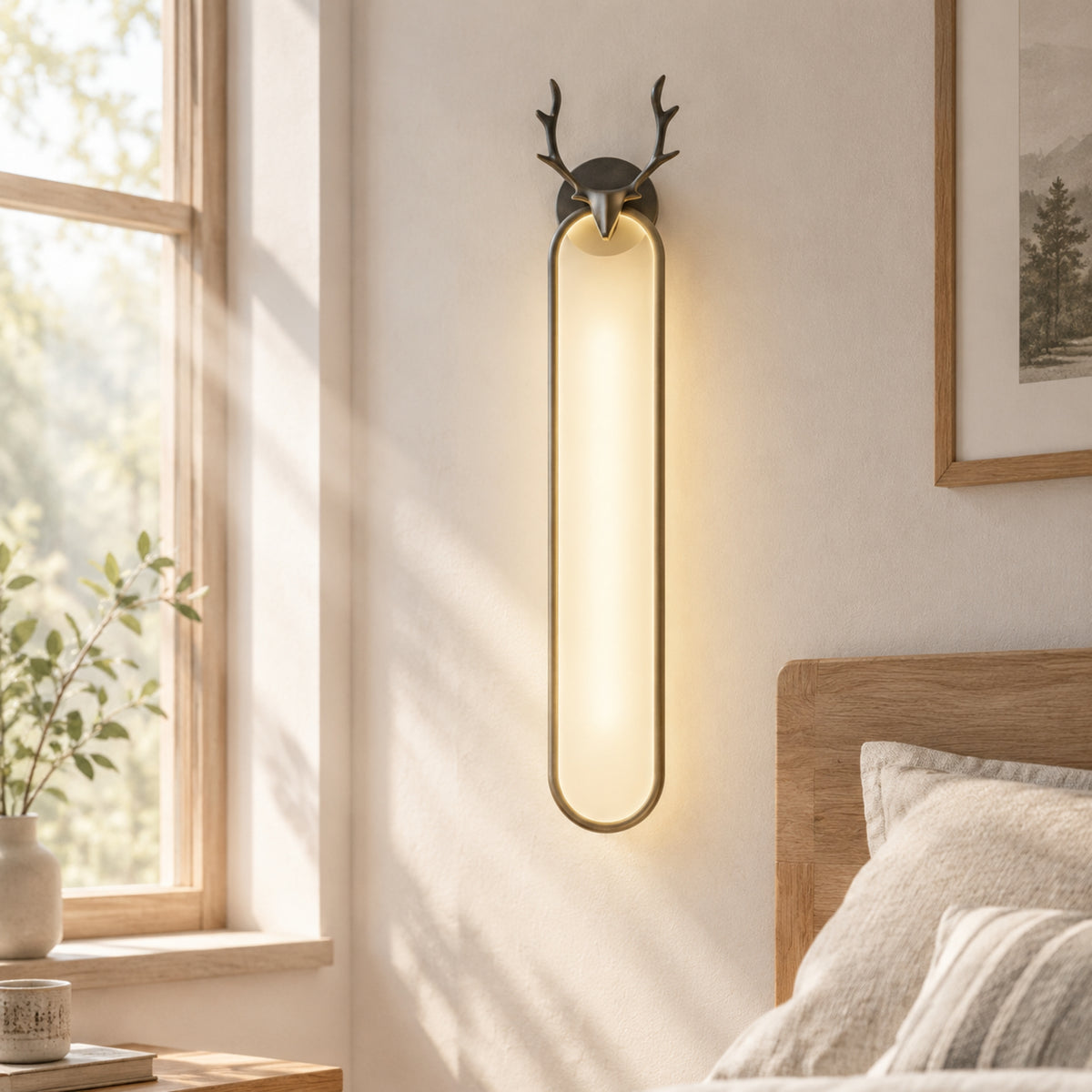 applique mural chambre noire fenetre soleil cerf scandinave minimaliste
