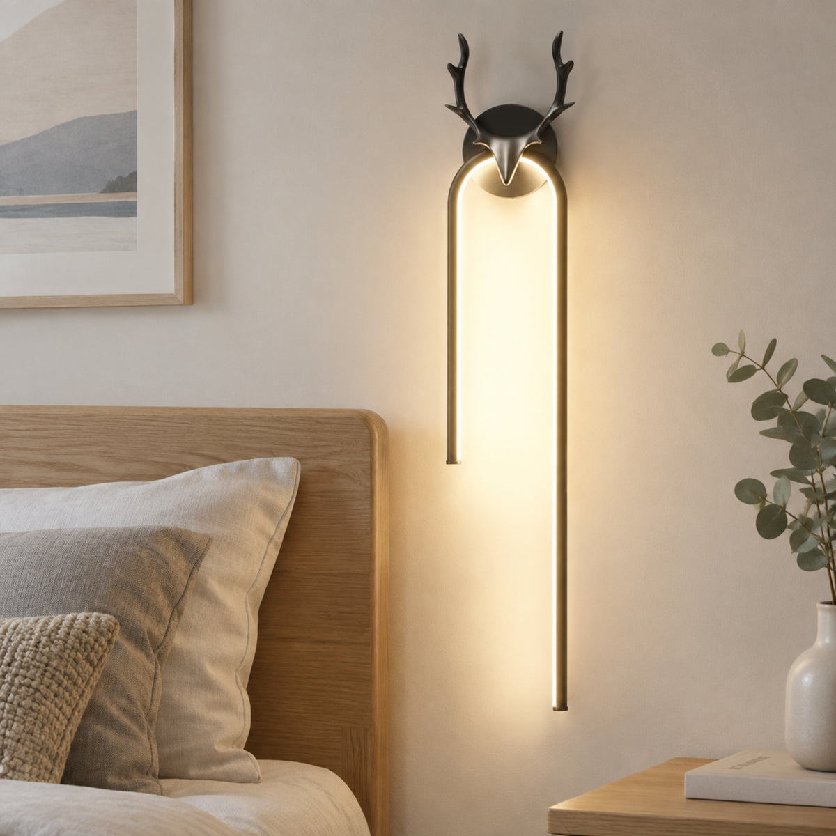 applique mural chambre noire vu rapproche cerf scandinave led