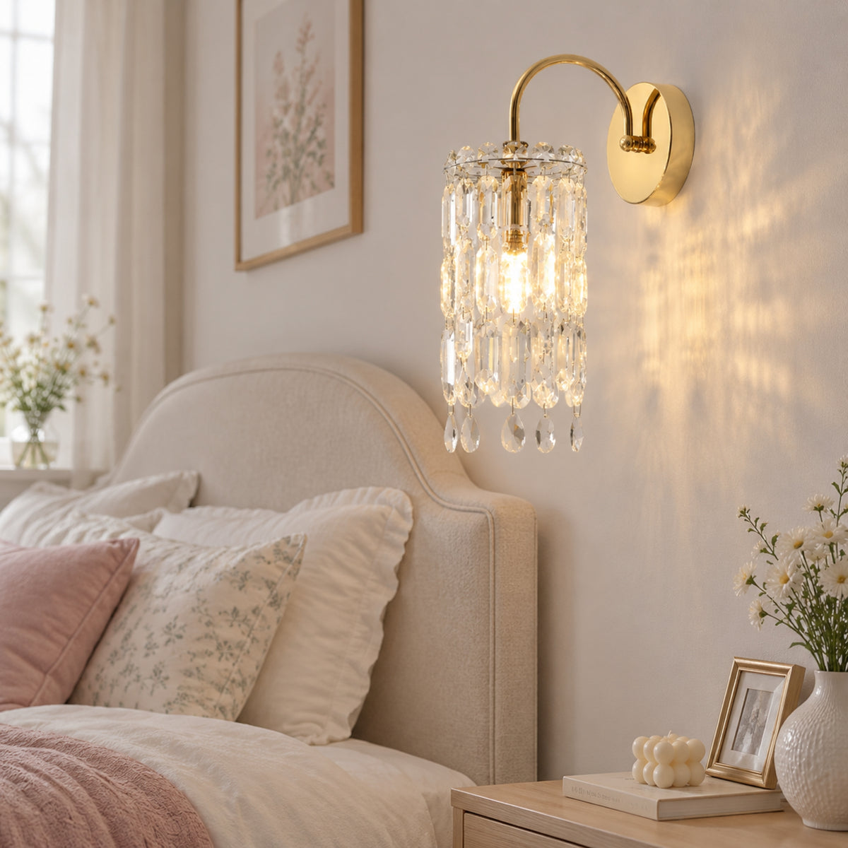 applique murale chambre adulte dessus chevet cristal romance