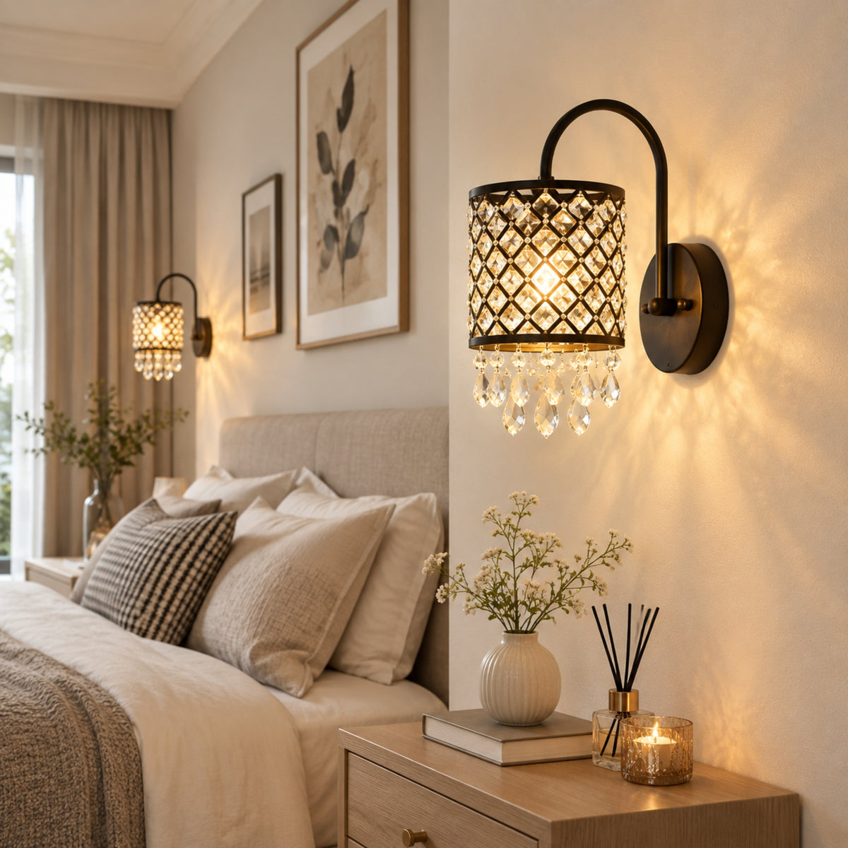 applique murale chambre adulte duo vue rapproche cristal elegance