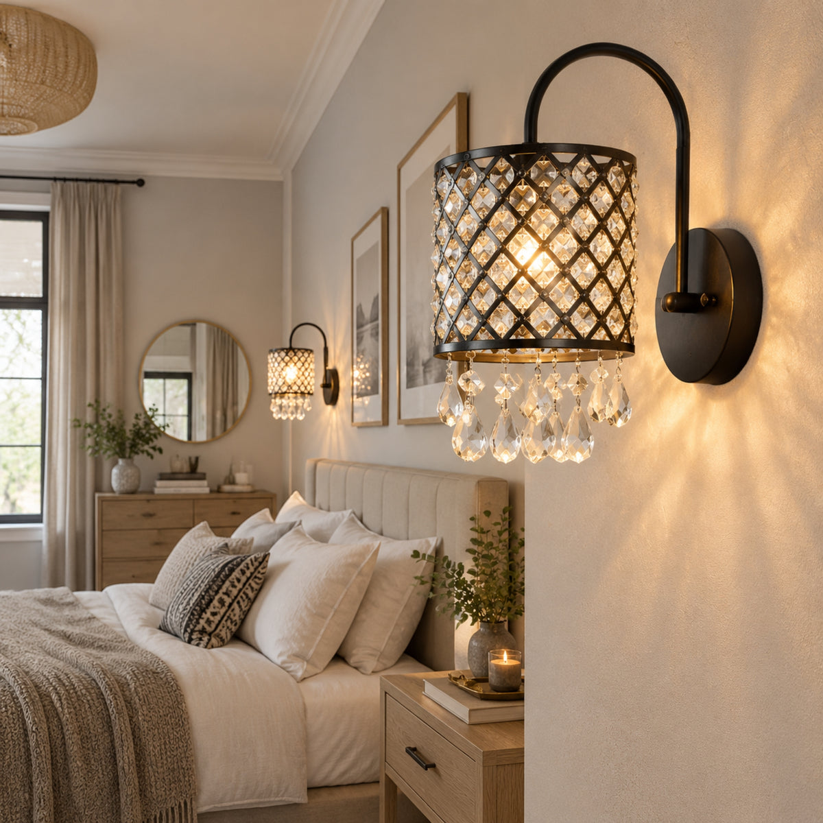 applique murale chambre adulte vue rapproche cristal elegance