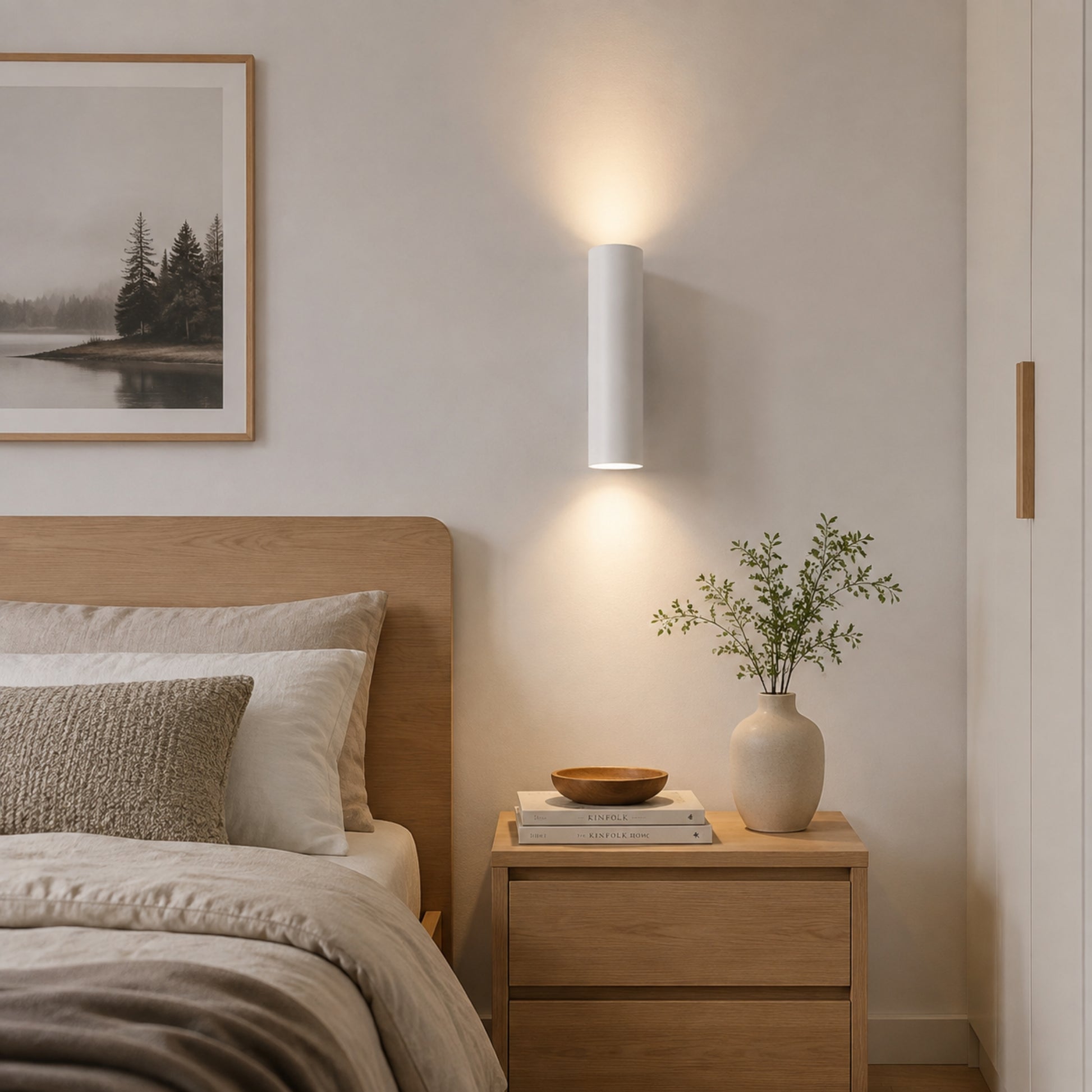 applique murale chambre blanche avec livres design epure