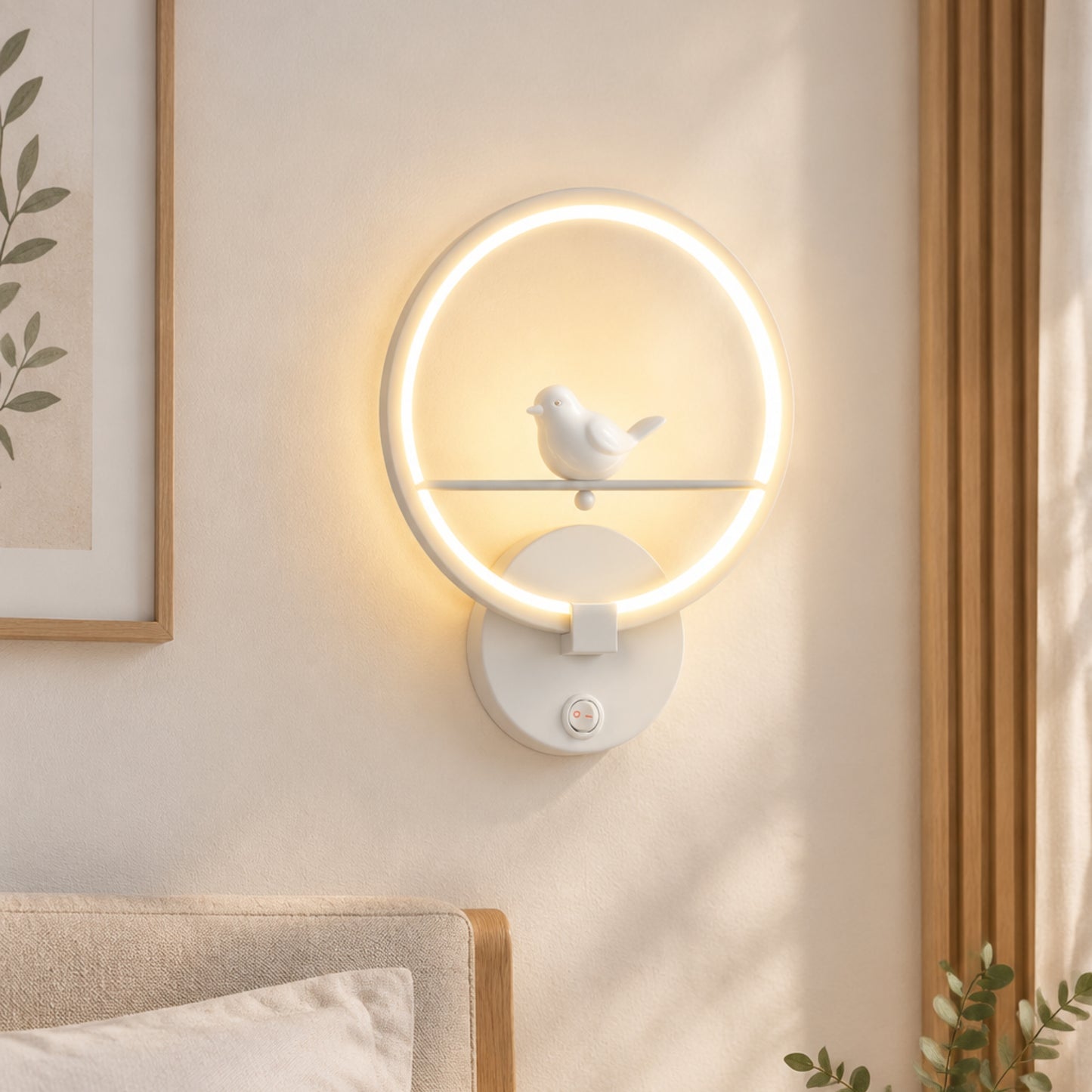 applique murale chambre blanche oiseau lumineux led