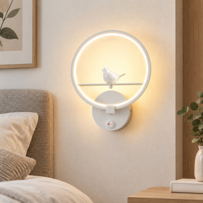 applique murale chambre blanche vu rapproche oiseau lumineux led